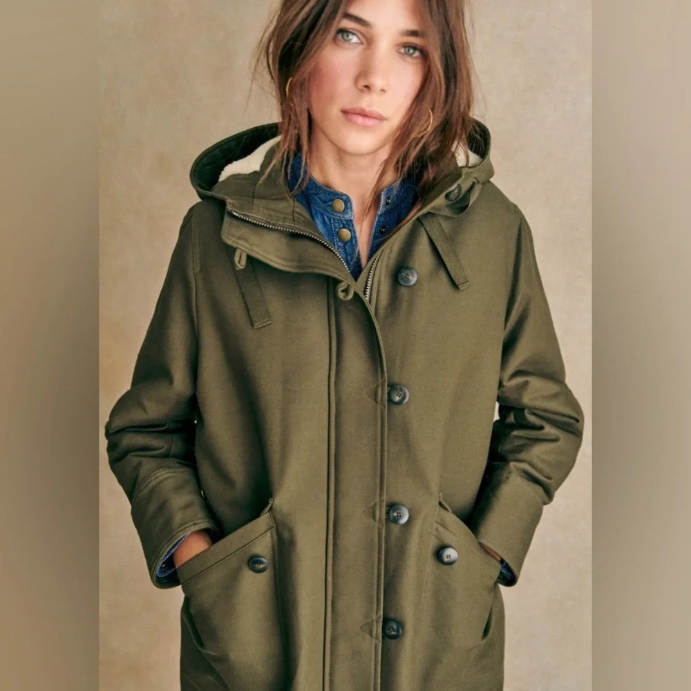 Sezane Bill Coat NWT in olive green/khaki color - Picture 3 of 12